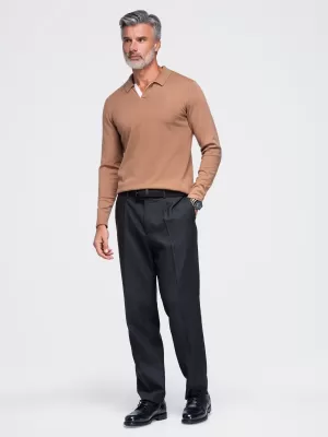 Pánske tričko s golierom OMBRE OM-POLS-0138 LIGHT BROWN