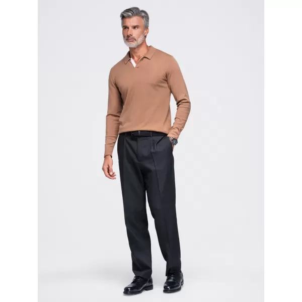  Pánske tričko s golierom OMBRE OM-POLS-0138 LIGHT BROWN 