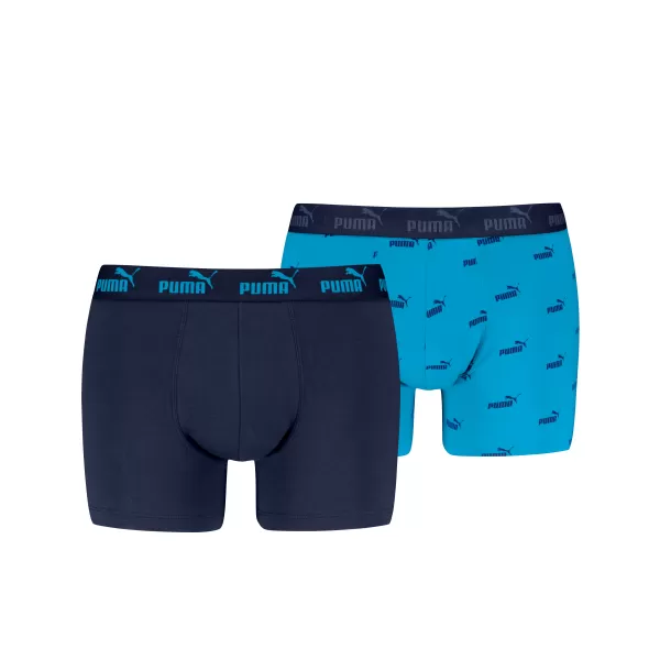  Pánske boxerky PUMA ELEMENTS MEN LOGO PRINT BOXERS 2P 93875401 BLUE COMBO 