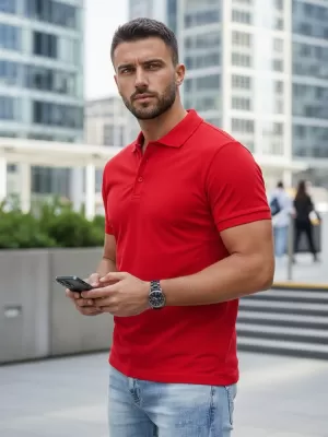 Pánske tričko s golierom DSTREET PX0515 ČERVENÁ