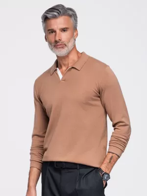 Pánske tričko s golierom OMBRE OM-POLS-0138 LIGHT BROWN