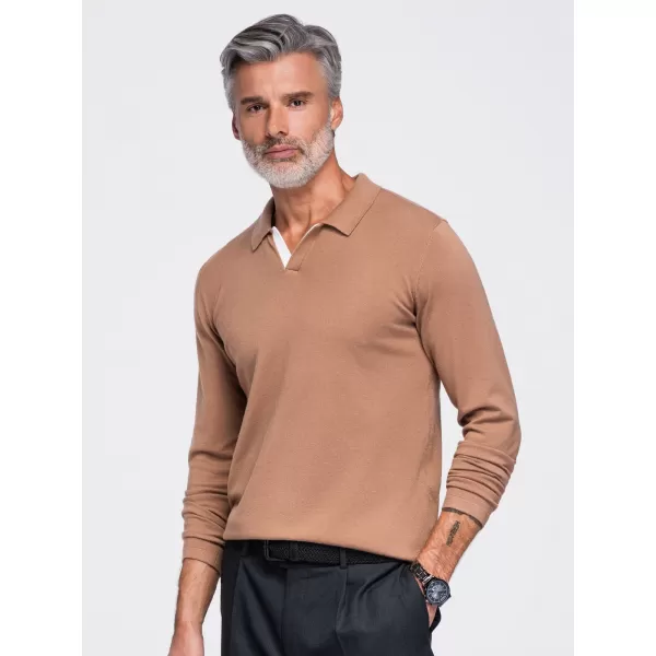  Pánske tričko s golierom OMBRE OM-POLS-0138 LIGHT BROWN 