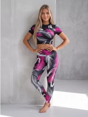 Dámske dlhé legíny premium (nové veľkosti) ALTISPORT VOJ/ALW001LEG05 ČIERNA/RUŽOVÁ