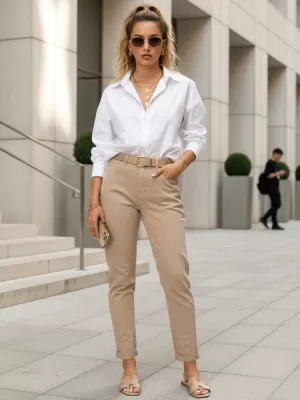 Dámske nohavice DSTREET UY3087 BÉŽOVÁ