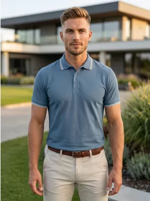 Pánske tričko s golierom MALFINI FOCUS 232 DENIM