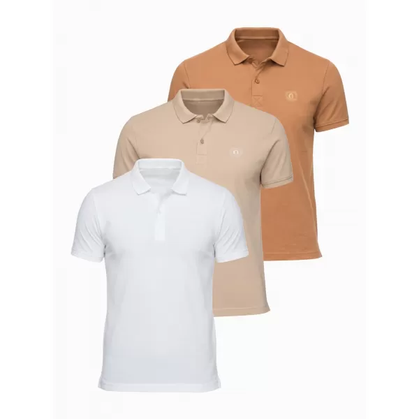  Pánske tričko s golierom OMBRE OM-POBS-0171 WHITE/WHITE/LIGHT BROWN 
