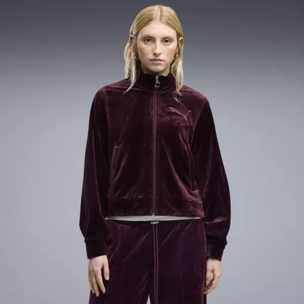  Dámska bunda PUMA ESS ELEVATED VELOUR TRACKJACKET 69402124 RUBY NOIR 
