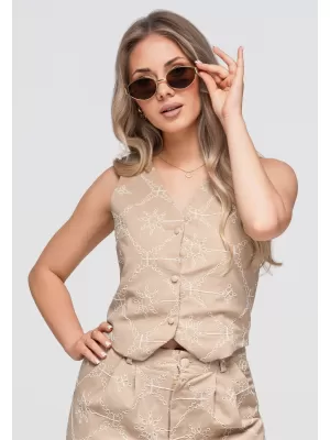 Dámsky kabát OMBRE OW-VE-E0009 TAUPE