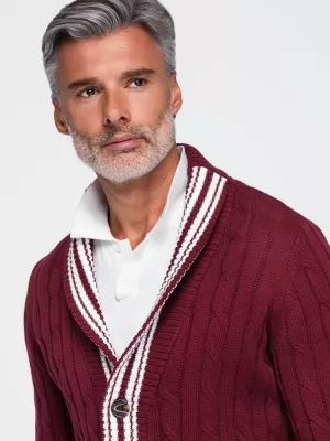 Pánsky kardigan OMBRE OM-SWCD-0196 BURGUNDY