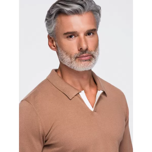  Pánske tričko s golierom OMBRE OM-POLS-0138 LIGHT BROWN 