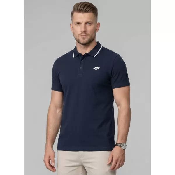  Pánske tričko s golierom 4F WMM00TPTSM0773 NAVY 
