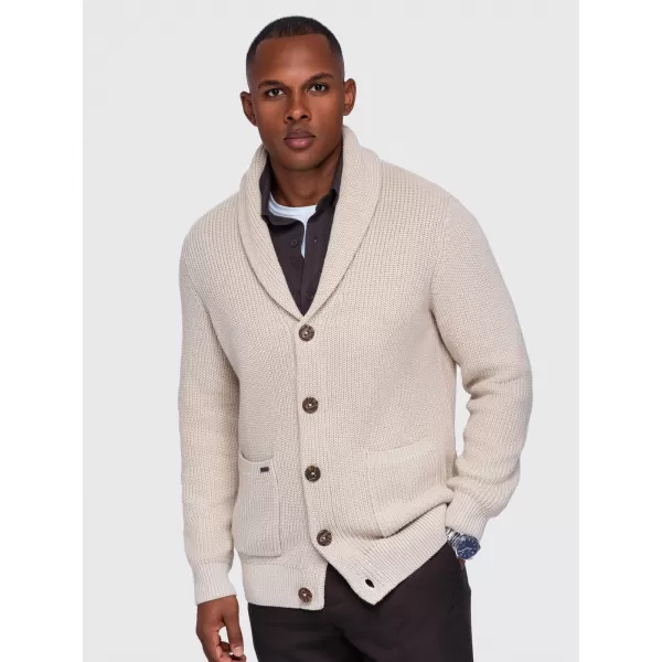  Pánsky kardigan OMBRE OM-SWCD-0200 BEIGE 