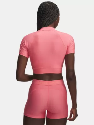 Dámske tričko UNDER ARMOUR HEATGEAR CROP MOCK SS 6010006-600 RUŽOVÁ