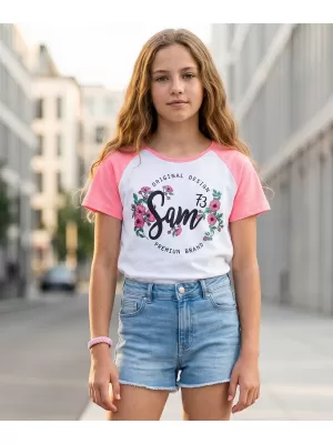 Dievčenské tričko s krátkym rukávom SAM 73 GT 540 RUŽOVÁ NEON