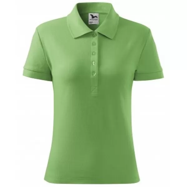  Dámske tričko s golierom MALFINI COTTON 213 TRÁVOVO ZELENÁ 