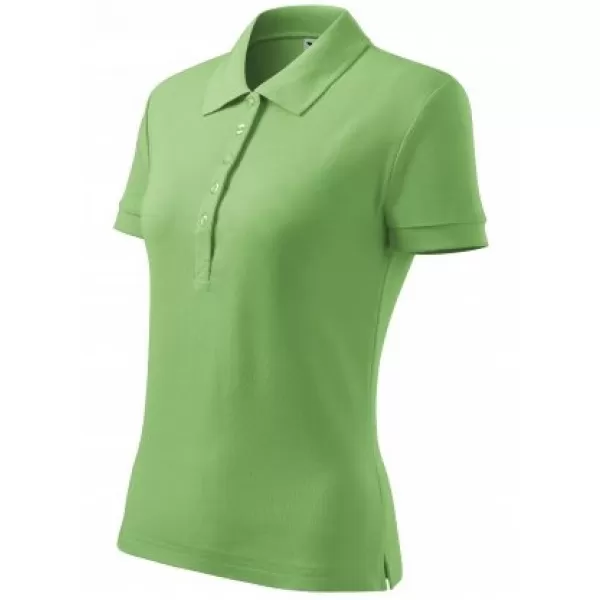  Dámske tričko s golierom MALFINI COTTON 213 TRÁVOVO ZELENÁ 
