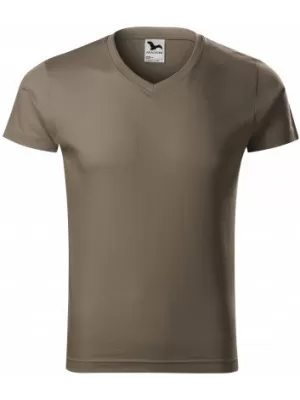 Pánske tričko MALFINI SLIM FIT V-NECK 146 ARMY