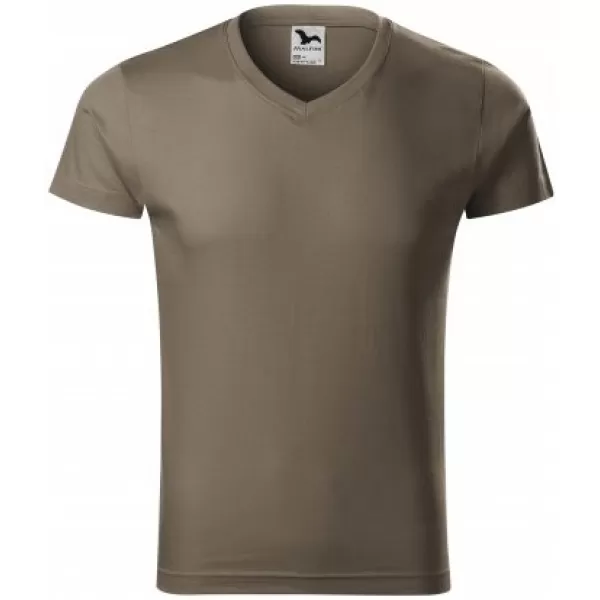  Pánske tričko MALFINI SLIM FIT V-NECK 146 ARMY 