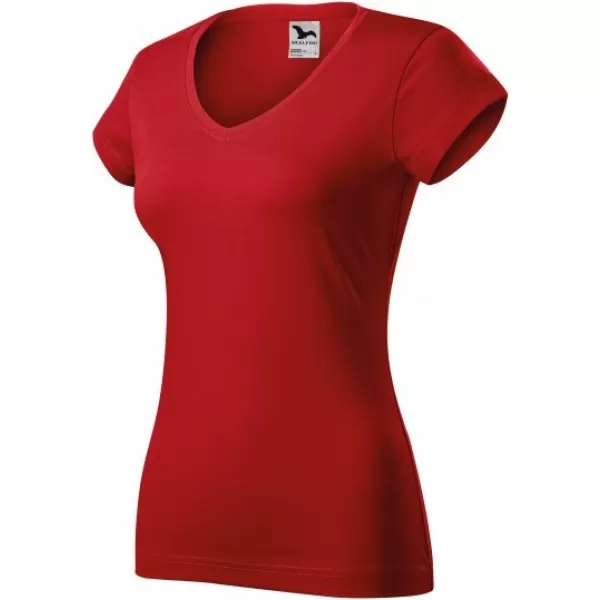  Dámske tričko MALFINI FIT V-NECK 162 ČERVENÁ 