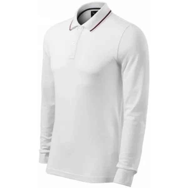  Pánske tričko s dlhým rukávom a golierom MALFINI PREMIUM CONTRAST STRIPE LS 258 BIELA 