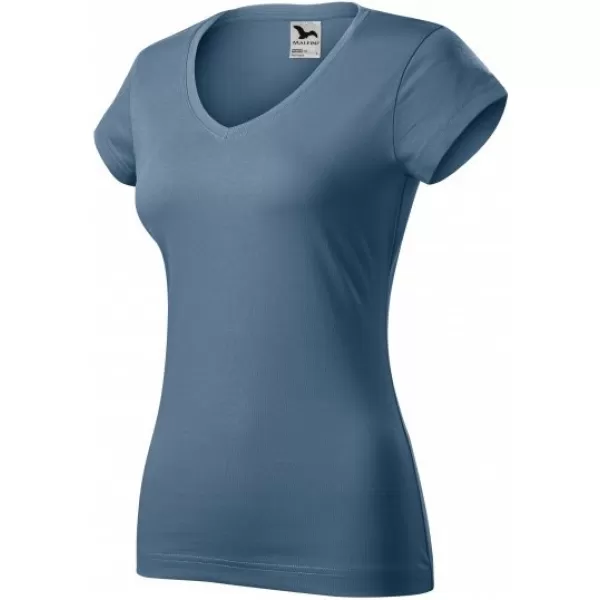  Dámske tričko MALFINI FIT V-NECK 162 DENIM 