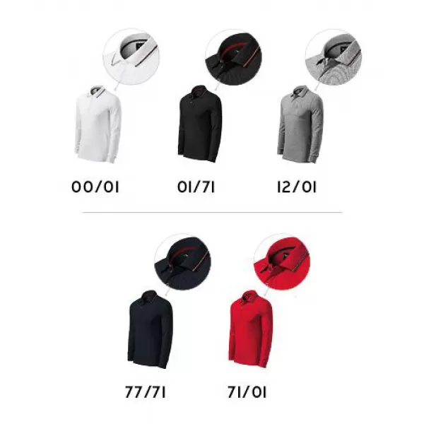  Pánske tričko s dlhým rukávom a golierom MALFINI PREMIUM CONTRAST STRIPE LS 258 FORMULA RED 