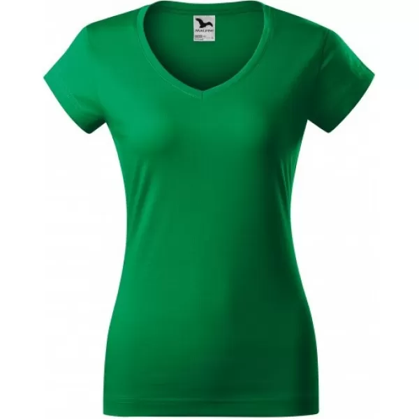  Dámske tričko MALFINI FIT V-NECK 162 STREDNE ZELENÁ 