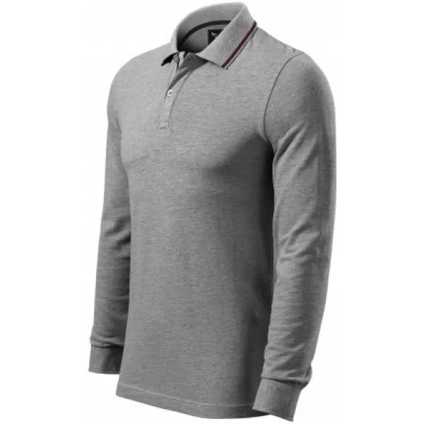  Pánske tričko s dlhým rukávom a golierom MALFINI PREMIUM CONTRAST STRIPE LS 258 TMAVO ŠEDÝ MELÍR 