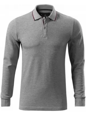 Pánske tričko s dlhým rukávom a golierom MALFINI PREMIUM CONTRAST STRIPE LS 258 TMAVO ŠEDÝ MELÍR