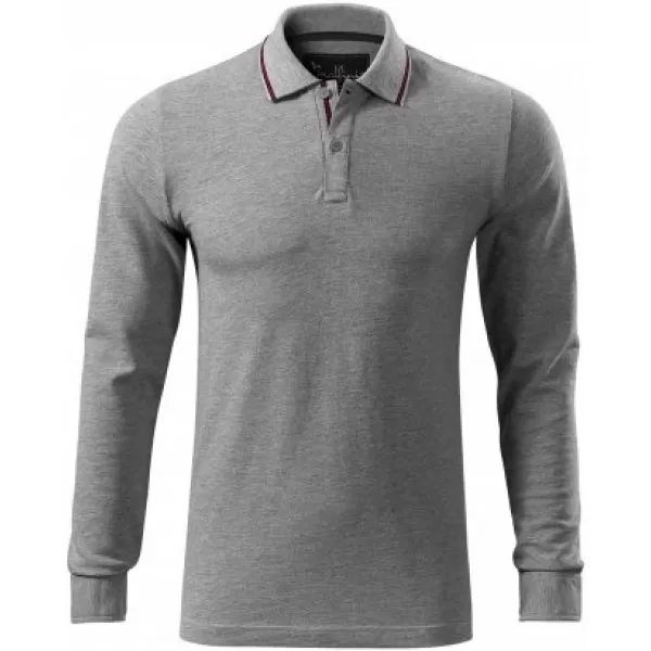  Pánske tričko s dlhým rukávom a golierom MALFINI PREMIUM CONTRAST STRIPE LS 258 TMAVO ŠEDÝ MELÍR 