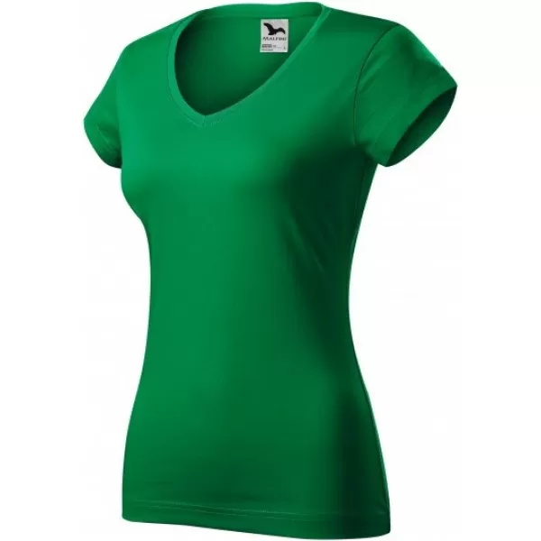  Dámske tričko MALFINI FIT V-NECK 162 STREDNE ZELENÁ 
