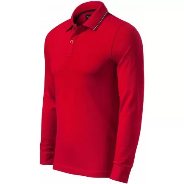  Pánske tričko s dlhým rukávom a golierom MALFINI PREMIUM CONTRAST STRIPE LS 258 FORMULA RED 
