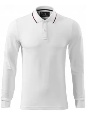 Pánske tričko s dlhým rukávom a golierom MALFINI PREMIUM CONTRAST STRIPE LS 258 BIELA