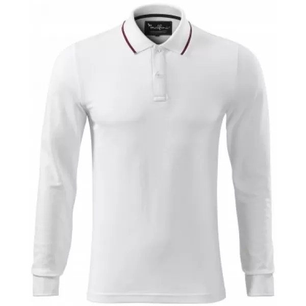  Pánske tričko s dlhým rukávom a golierom MALFINI PREMIUM CONTRAST STRIPE LS 258 BIELA 