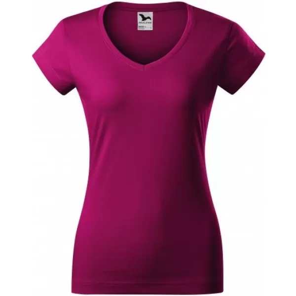  Dámske tričko MALFINI FIT V-NECK 162 FUCHSIA RED 