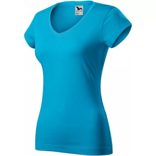  Dámske tričko MALFINI FIT V-NECK 162 TYRKYSOVÁ 