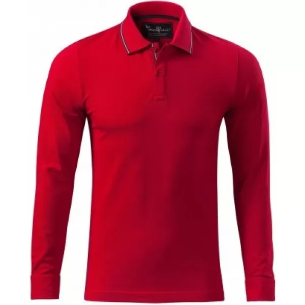  Pánske tričko s dlhým rukávom a golierom MALFINI PREMIUM CONTRAST STRIPE LS 258 FORMULA RED 