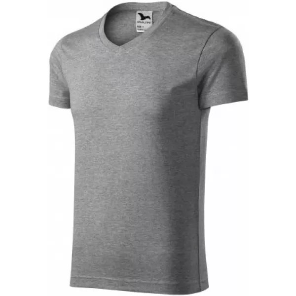  Pánske tričko MALFINI SLIM FIT V-NECK 146 TMAVO ŠEDÝ MELÍR 