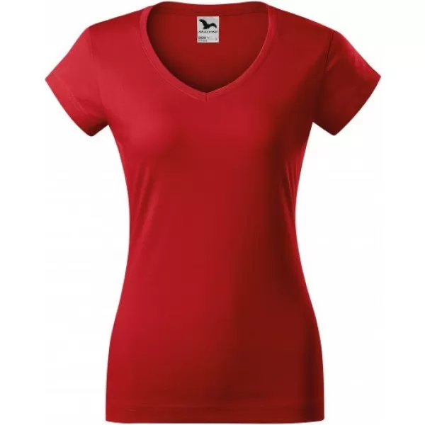  Dámske tričko MALFINI FIT V-NECK 162 ČERVENÁ 