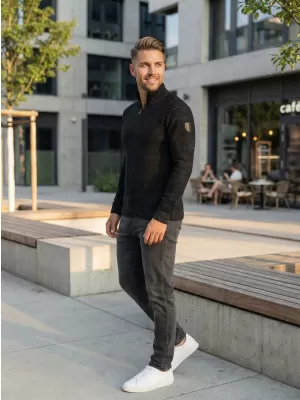 Pánsky sveter ALTISPORT básek MPLS094 ČIERNA