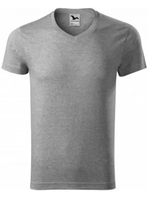 Pánske tričko MALFINI SLIM FIT V-NECK 146 TMAVO ŠEDÝ MELÍR