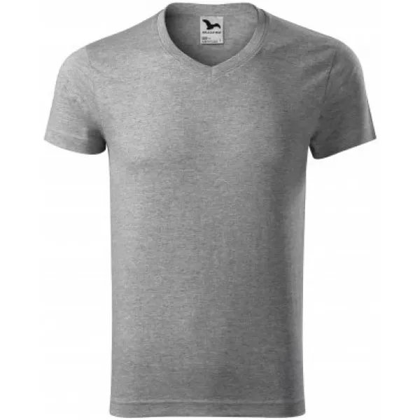  Pánske tričko MALFINI SLIM FIT V-NECK 146 TMAVO ŠEDÝ MELÍR 