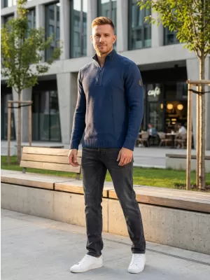 Pánsky sveter ALTISPORT básek MPLS094 TMAVO MODRÁ