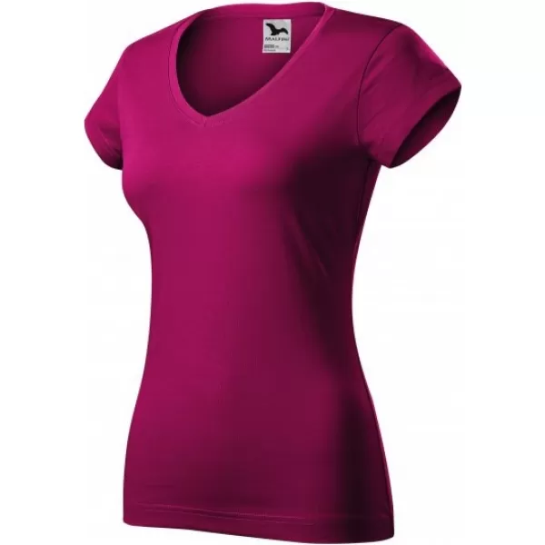  Dámske tričko MALFINI FIT V-NECK 162 FUCHSIA RED 