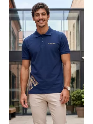 Pánske tričko s golierom ALTISPORT ALM013203 POLNOČNÁ MODRÁ/ZLATÁ