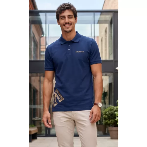  Pánske tričko s golierom ALTISPORT ALM013203 POLNOČNÁ MODRÁ/ZLATÁ 