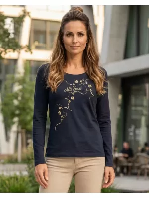 Dámske tričko s dlhým rukávom ALTISPORT CARRYOVER ALW009169 NÁMORNÍCKA MODRÁ/ZLATÁ