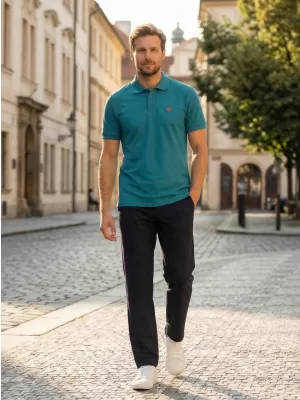 Pánske tričko s golierom ALTISPORT CARRYOVER ALM065203 TMAVO TYRKYSOVÁ
