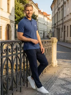 Pánske tričko s golierom ALTISPORT CARRYOVER ALM065203 POLNOČNÁ MODRÁ
