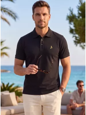 Prémiové pánske tričko s golierom ALTISPORT ALM002203 ČIERNA A ZLATÁ